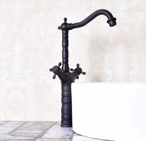 Mutfak muslukları siyah renkli yağ ovulmuş bronz çift kollar döner spout çubuk lavabo banyo havzası musluk soğuk mikser musluk ANF146