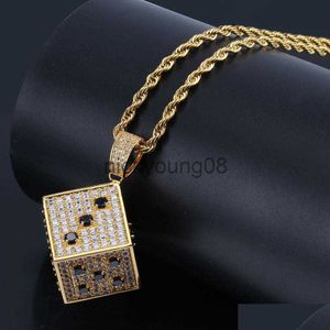 Colares com Pingente Colares com Pingente Hip Hop Colar de Dados Quadrado Brilhante Cobre Ouro Sier Cor Iced Out Zircão Cúbico Jóias Masculinas Drop Delivery Pingentes Dhbg9 x0711