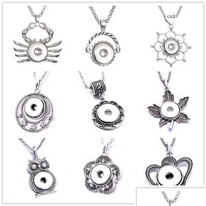 Pendant Necklaces Retro Heart Leaf Owl Snap Button Necklace 18Mm Ginger Snaps Buttons Charms For Women Jewelry Drop Delivery Pendants Dhevl