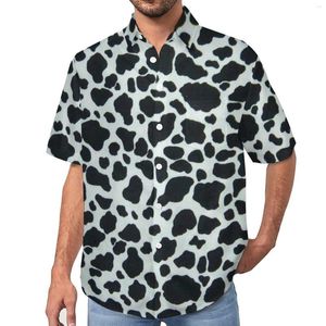 Camisas casuais masculinas Blusas com estampa de vaca Manchas pretas masculinas Verão Manga curta estampada Tendências Grande Camisa de férias presente
