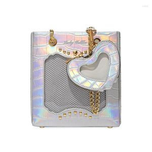 Sacos de noite MBTI Silver Laser Ita Bag Feminino Crocodile Pattern Pu Leather Lolita Cute Shoulder Teenager Girl Jk Transparent Small Handbag