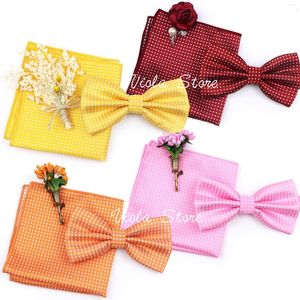 Bow Ties 3 PCS Bright Colorful Dot Tie Set Men Wedding Groom Brooch Pin Butterfly Pocket Square Party Birthday Gift Cravat Accessory