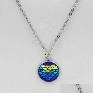 Pendant Necklaces Fashion Drusy Druzy 16Mm Mermaid Scale Stainless Steel Necklace Sier Plated Fish For Women Lady Jewelry Drop Deliv Dh4F0