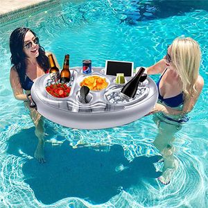 Sand Play Water Fun Summer Product Premium Inflatable eighthole Cup Holder Floating tray holder Drink fruit cup row pool party 230711