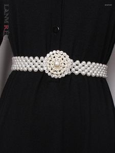 Paski LANMREM Fashion wysadzany diamentami perłowy pasek damski wysoki w pasie sukienki na wszystkie mecze eleganckie 2023 lato 2YA3277