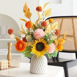 Decorative Flowers Light Luxury Flower Decor Set Living Room Arrangement Table Bouquet Vase Home Wedding Art