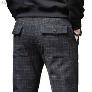 Męskie dżinsy męskie spodnie z płaskim dnem elastyczna letnia moda biznesowa sukienka dopasowana męska casualowa elastyczna retro czarne spodnie robocze Z230712