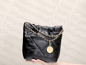 10A quality 22 mini Bin bag chain bag fashion mirror quality women's shoulder bag metal badge sequins designer bag