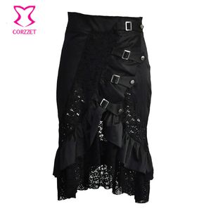 Etek Victoria siyah saten dantel çiçek fırfırlar steampunk etek burlesque vintage seksi etekler beden 6xl gotik giyim 230710