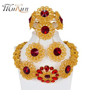 Bracelet Earrings Necklace MUKUN Bride Jewelry Set Nigeria Large Necklace Earrings Luxury Dubai Gold Women Ethiopian Wedding Design 230711