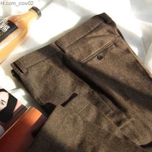 Calças masculinas 2023 outono e inverno novo conjunto casual de negócios masculino ultrafino ajuste longo calças de lã calças masculinas cintura alta H346 Z230711
