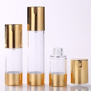 15/30/50ml Gold Vazio Transparente Frosted Airless Pump Bottles Travel Lotion Pump Containers Airless Lotion Dispenser 500Pçs/lote Lxkic