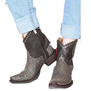 Botas BONJOMARISA Marca Vintage Cool Cowboy Western Boots Mulher Slip On Metal Rebite Salto Chunky Punk Caminhada Trabalho Ridding Botas Senhoras L230712