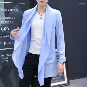 Männer Trenchcoats Cape Sommer Strickjacke Lange Hübsche Sonnenschutzkleidung Eisseide Chiffon Super Dünne Atmungsaktive Paare Mantel Männer