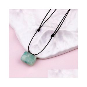 Pendant Necklaces Natural Stone Mini Bag Necklace Amethyst Rose Quartz Crystal Adjustable Men Women Jewelry Gift Drop Delivery Pendan Dhpck