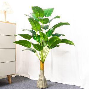 Faux blommig grönska 100cm 24Heads Artificiell bananträd Stora tropiska växter Falska palmblad Plast Monstera Blad Musa för höstdekor 230711