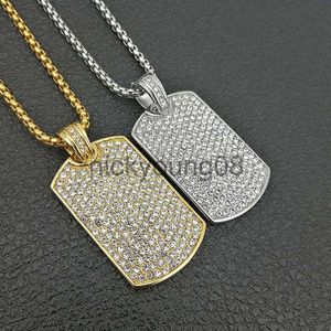 Colares com Pingente Colares com Pingente de Aço Inoxidável Geométrico Quadrado Dog Tag Colar Cheio de Strass Pavimentado Bling Iced Out Masculino Hip Hop Rapper Jóias PresentePend x071