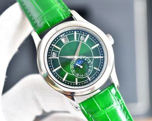 Relógio masculino de luxo 2023 com caixa original, mecânico vazado com função de fase lunar, pulseira de couro de bezerro, caixa de aço de precisão, relógio masculino moderno