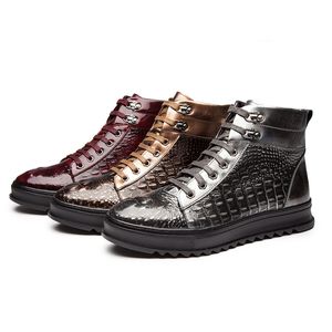 أزياء Snakeskin Men Boots Hi-Top Leather Classic Designer Shoe Black Red Brown Brown عالية الجودة مقاس 40-46 للذكور