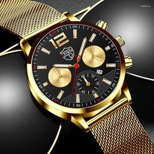 Armbanduhren Luxus Mode Herren Uhren Männer Business Gold Edelstahl Mesh Gürtel Analog Quarz Armbanduhr Männlich Casual Leder