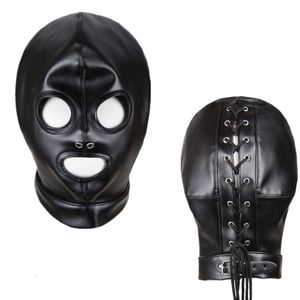 Adult Toys Adult Sex Toys SM Leather Padded Hood Blindfold Head Harness Mask BDSM Open Mouth Eye Bondage Sex Toys For Couples Accessories 230710