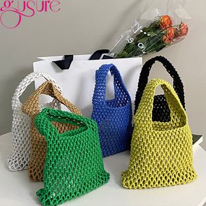 Torebki wieczorowe Gusure prosta drążona torba na ramię kobiety Summer Beach Travel Shopper Tote siatkowa lina tkactwo słomy netto torebki damskie 230711