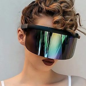Okulary przeciwsłoneczne pół twarzy osłona osłony Protector Extra Lagre Oversize ogromne Mono lustrzane soczewki futurystyczne okulary przeciwsłoneczne Visor-Shield