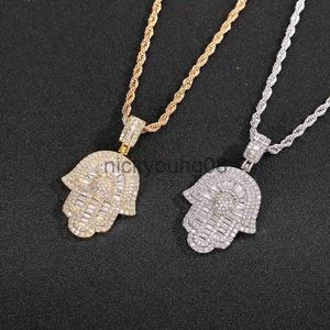 Pendant Necklaces New Iced Out Cubic Zirconia Bling Hand Pendant Necklace Hip Hop Silver Gold Color as Gifts x0711 x0711