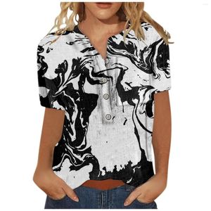 Dam T-shirts Dam Kortärmade Sommar Mode Casual Trendig T-shirt med knappar i halsringning Dam blusar Camisas De Mujer