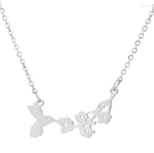 Pendentif Colliers Minuscules Oiseaux Amour Fleur Nectar Collier Verveine Colibri Charme Oiseau Suceur D'abeille En Acier Inoxydable Bijoux Cadeau Pour Les Amoureux