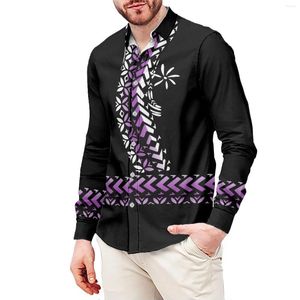 Men's Casual Shirts Hawaiian Style Tattoo Print T-Shirt Polynesian Long Sleeve Shirt Samoan Dress Wedding S-6xl