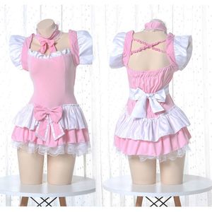 Sexig set Lolita Söt rosa volang piga outfit Japansk flicka Cosplay Sexiga kostymer Dagligt förkläde Uniform kjol Set Kawaii Nattklänning 230710