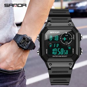 SANDA Herrsportklocka 50M Vattentät Militär Utomhusfiske Display Klocka Man Klockor Digital Reloj Hombre Lyxmode