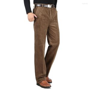 Männer Hosen Herbst Winter Casual Cord Hohe Taille Lose Mittleren Alters Plissee Warme Solide Verdicken Männer Hosen Baumwolle Hosen