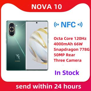 오리지널 공식 New Huawei Nova 10 휴대폰 하모니오스 2 옥타 코어 120Hz 4000MAH 66W Snapdragon 778G 50MP 후면 3 개의 카메라
