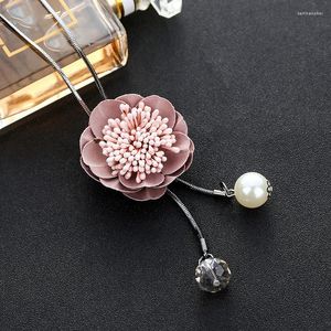 Collane con ciondolo Moda elegante catena maglione Tessuto lungo Rosa Accessori di perle di cristallo Decorazione Collana di gioielli per le donne