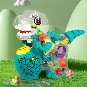 Animali RC elettrici Dinosauro ingranaggio trasparente Plastica elettrica Tyrannosaurus Rex Giocattolo con musica leggera Giocattoli interattivi per bambini Regali di compleanno 230711