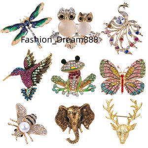 Wholesale Fashion Crystal Vintage Brooch Pin enamel Dragonfly Butterfly Peacock Frog Owl Animal Brooches For Women Cute Jewelry