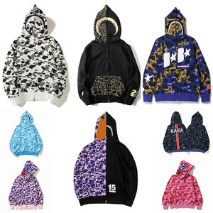 Shark Hoodies Erkek Kadın Camo Shark Full Zip Hoodie Moda Erkekler Deisigners Hoody Stylist Karikatür Köpekleri Baskı Hoodies Ceket Adam Günlük Sweatshirts Boyut M-3XL