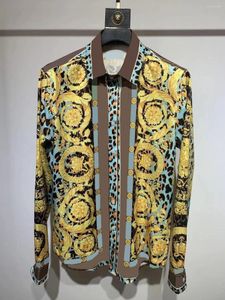 Männer Casual Hemden Gotoola Hong Kong Stil Slim Fit Barock Muster Gedruckt Western Seide Farbige Langarm Blumen Hemd männer 2023
