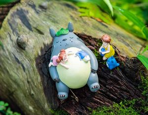 Ein Set mit 3 Totoro-Figuren und schlafendem Mädchen, Studio Ghibli, Feengarten-Zubehör, Nachbar-Miniatur-Terrarium-DIY-Zubehör, L230620