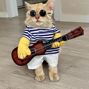 Vestuário para cachorro Pet Traje Criativo Roupas Para Gato Com Guitarra Engraçada Roupa Cosplay Para Gatos Legal T1B4