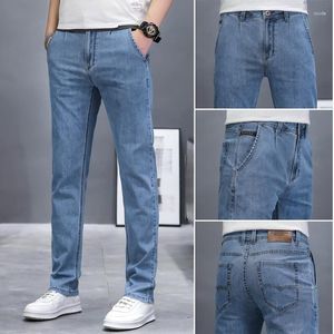 Jeans masculino 2023 algodão edição ultra fina verão ar-condicionado calça Ice Feel Cool casual ajuste fino perna reta