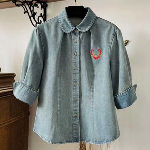 Saturn Embroidery Jacket Blue Denim Coat Women Designer clothing Casual Cardigan Top 3/4 Sleeve Loose Jackets Luxury Brand Sweatshirt