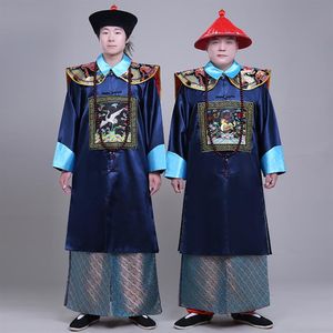 Yeni Siyah ve Mavi Qing Hanedan Bakanı'nın Kostümleri Erkek Giysileri Antik Çin tarzı Erkekler Togae Elbise Film TV Perf248s
