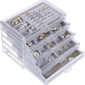 Scatole per gioielli 5 cassetti Organizer in acrilico multistrato per orecchini da ragazza Espositore Custodia trasparente Contenitore in plastica 230710