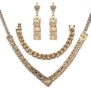 Collana Orecchini Set Dubai Gold Jewellery Egyptian Saudi African Girls Women Heart Jewelry