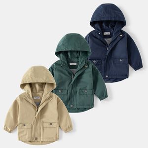 Tench Coats Bebek Erkekler İçin Bahar Sonbahar Jeti Basit İngiliz Tarzı Kapşonlu Çocuk Ceket Giysileri 3 8 Yaşındaki Çocuk Dış Giyim 230711