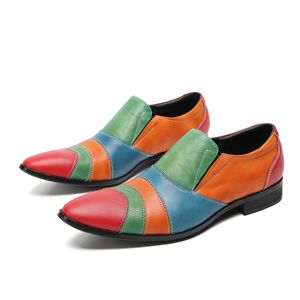 2023 Leisure Colorful Slip on Office Shoes Fashion Pointed Toe Stage Show Party Shoes Original Real Leather Man Business Shoes