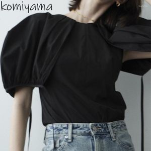 Damblusar Rundhalsad Puffärm Skjortor Japan Chic Bandage Split Blusas Mujer 2023 Summer Shirt Toppar All Match Vinatge Camisas